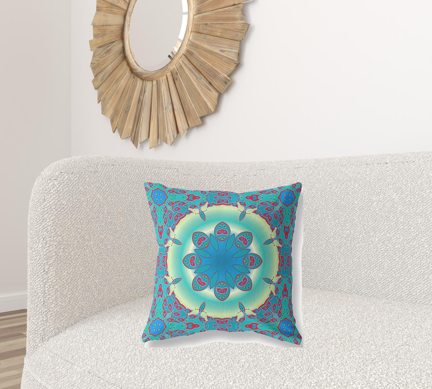 20" X 20" Green And Red Geometric Blown Seam Suede Throw Pillow FurniFindUSA