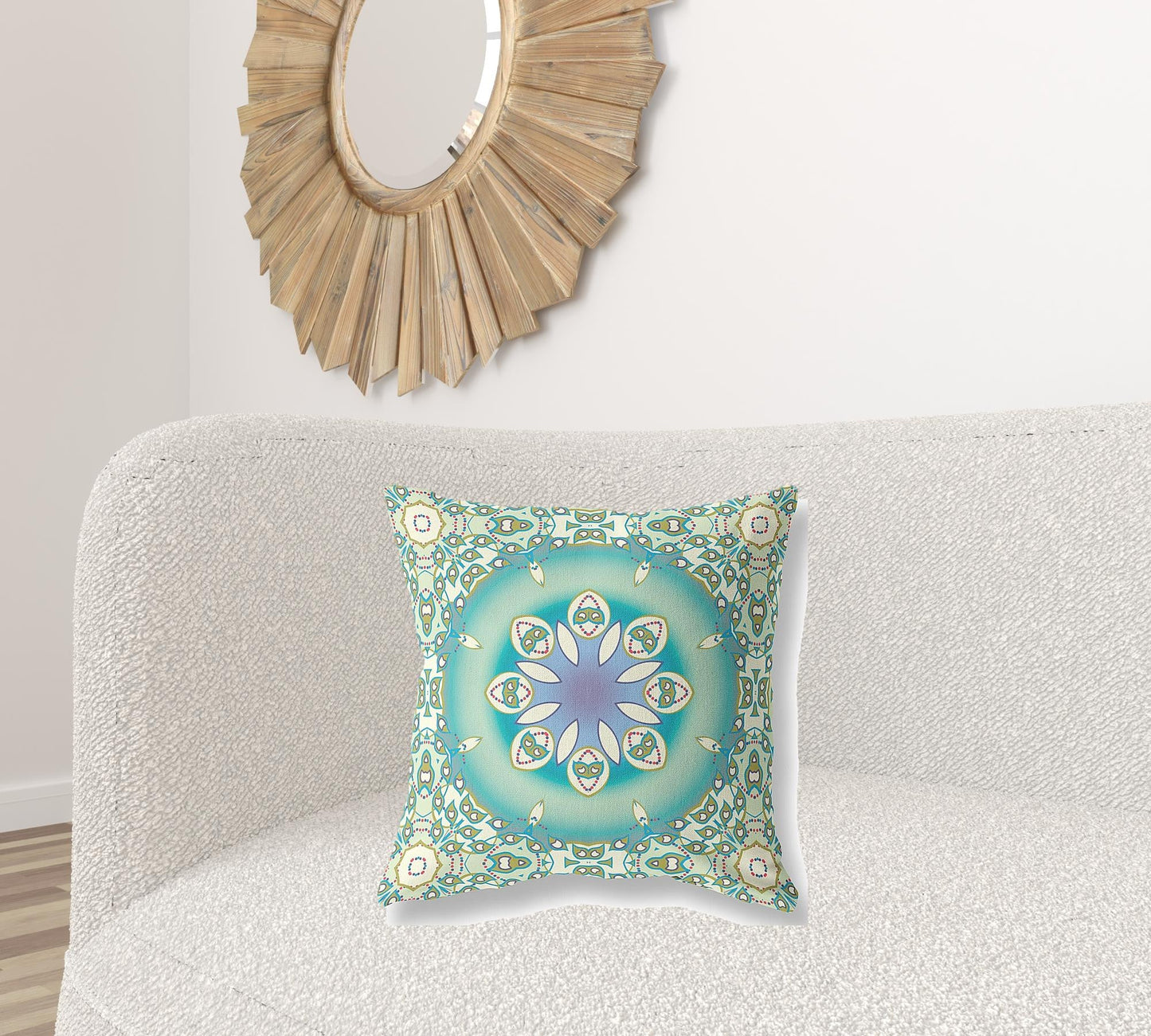 20" X 20" Beige And Green Geometric Blown Seam Suede Throw Pillow FurniFindUSA