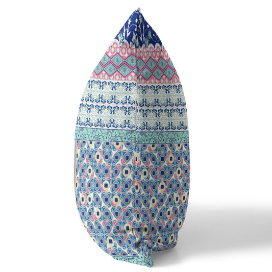 20"X20" Blue And Pink Microsuede Patchwork Blown Seam Pillow 5.0" (L) x 20.0" (W) x 20.0" (H) FurniFindUSA