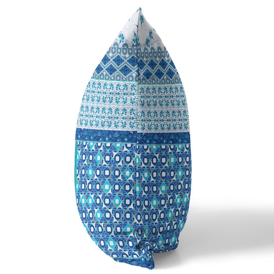 20"X20" Blue And White Microsuede Patchwork Blown Seam Pillow 5.0" (L) x 20.0" (W) x 20.0" (H) FurniFindUSA