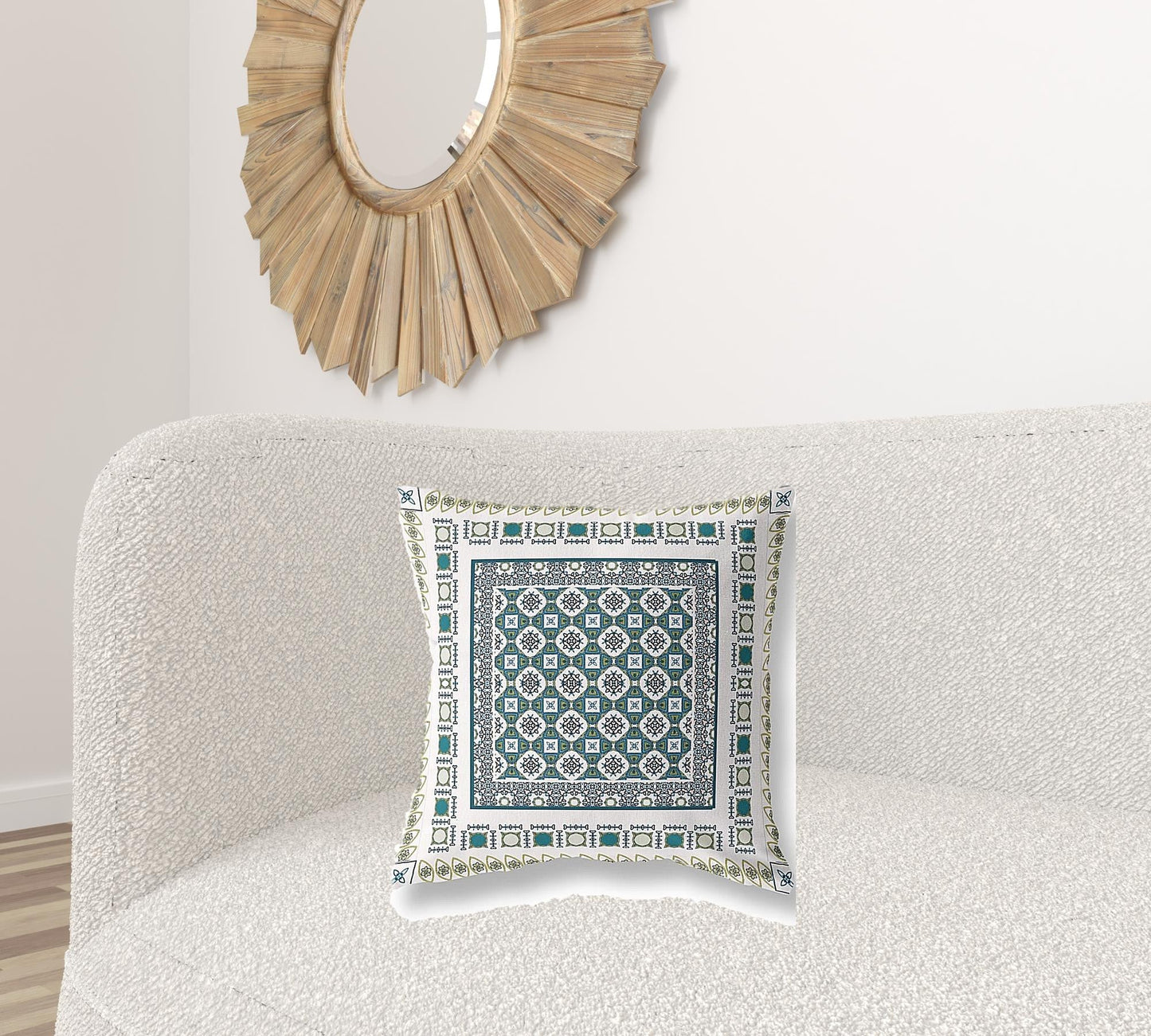 20" X 20" White And Green Floral Blown Seam Suede Throw Pillow FurniFindUSA