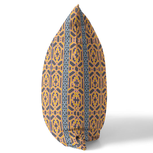 20" X 20" Brown And Yellow Geometric Blown Seam Suede Throw Pillow FurniFindUSA