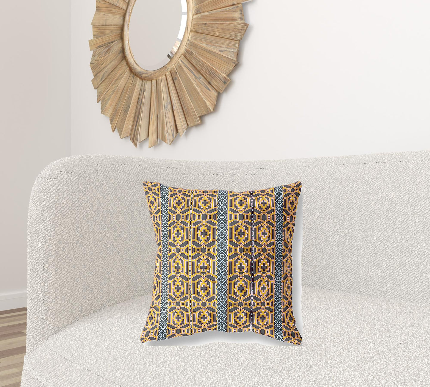 20" X 20" Brown And Yellow Geometric Blown Seam Suede Throw Pillow FurniFindUSA