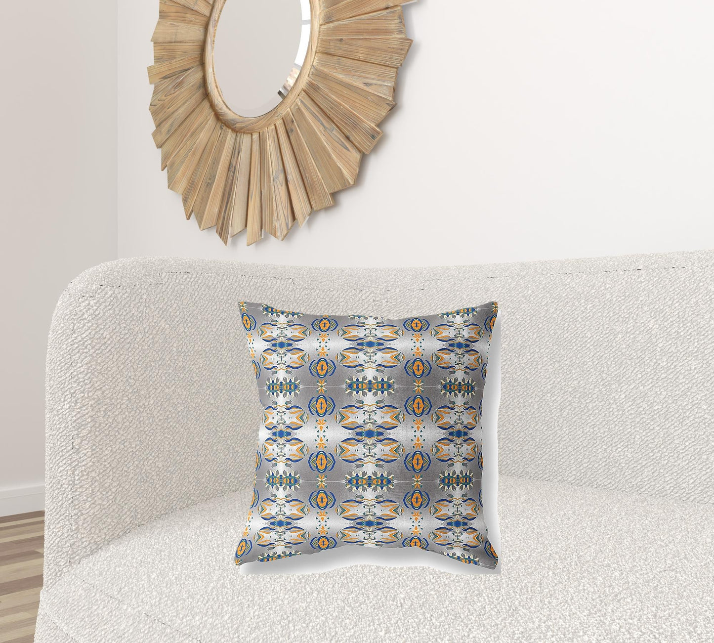 20" X 20" Gray And Orange Abstract Blown Seam Suede Throw Pillow FurniFindUSA