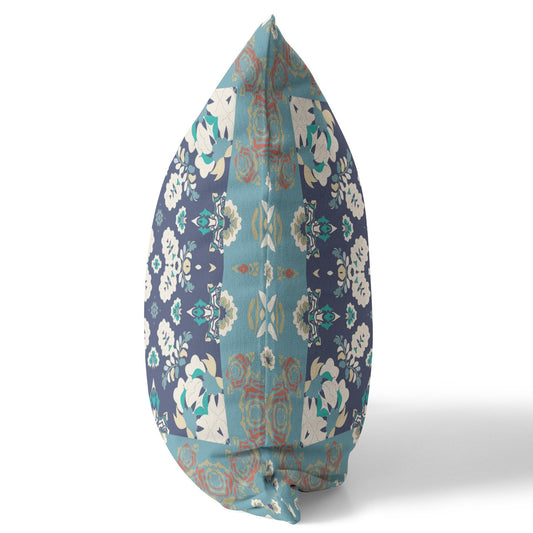 20" X 20" Gray And Blue Floral Blown Seam Suede Throw Pillow FurniFindUSA
