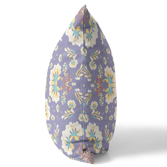 20" X 20" Purple Floral Blown Seam Suede Throw Pillow FurniFindUSA
