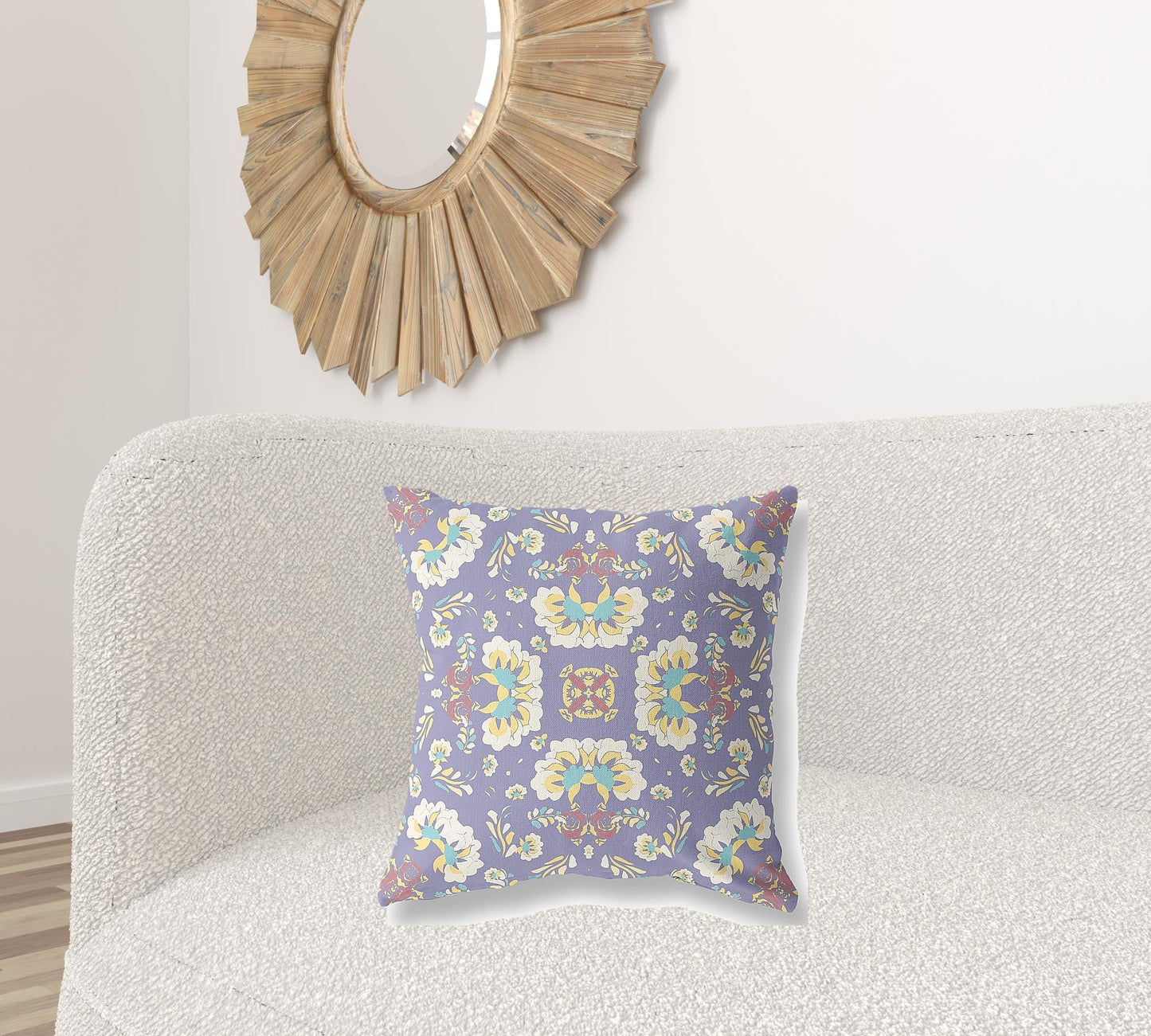 20" X 20" Purple Floral Blown Seam Suede Throw Pillow FurniFindUSA