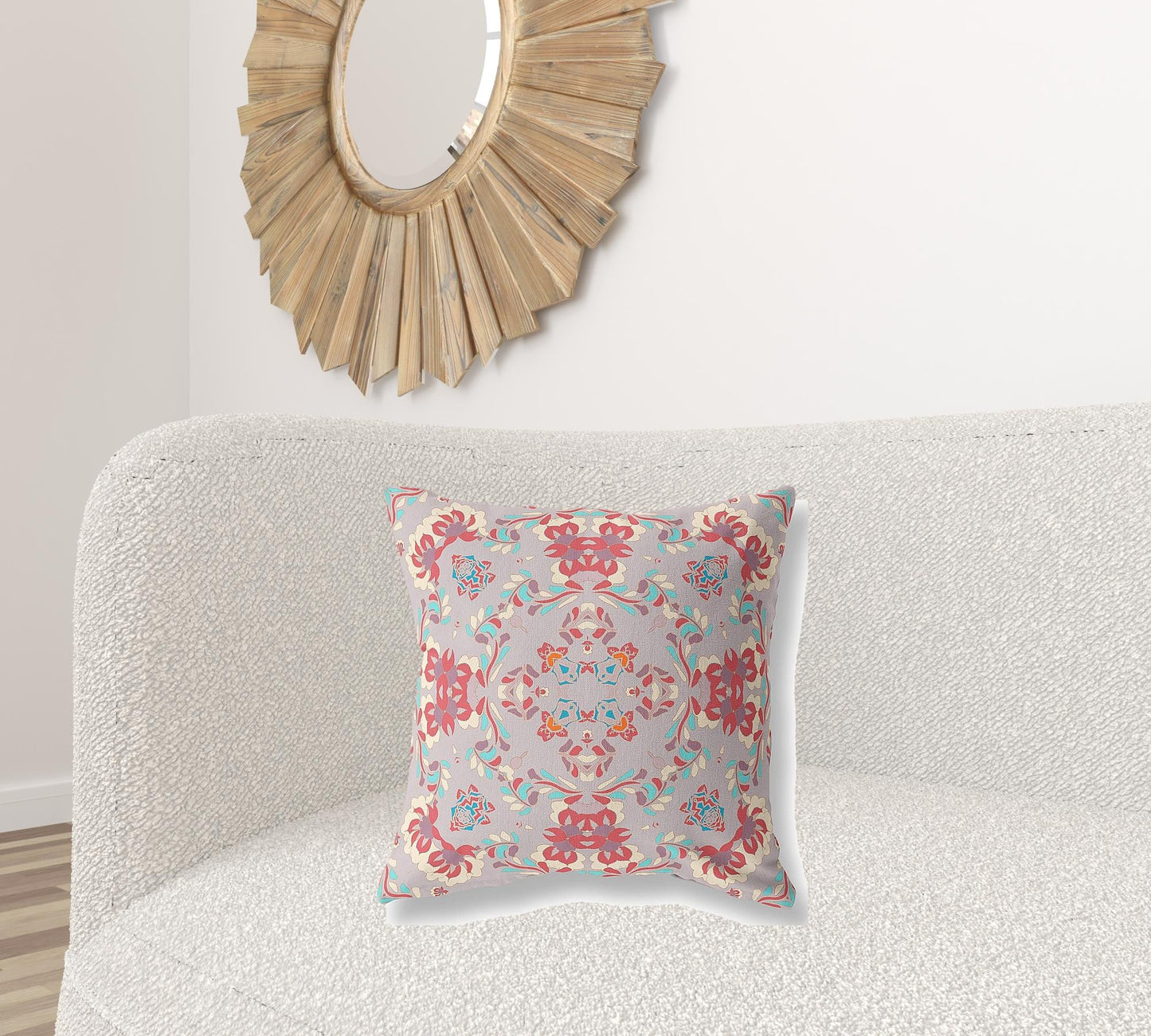 20" X 20" Purple And Red Abstract Blown Seam Suede Throw Pillow FurniFindUSA