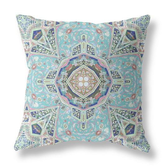 16"X16" Aqua Microsuede Geometric Zippered Pillow 5.0" (L) x 16.0" (W) x 16.0" (H) FurniFindUSA