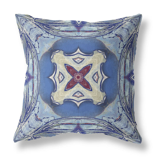 16" X 16" Sky Blue Evening Blue Geometric Zippered Suede Throw Pillow FurniFindUSA