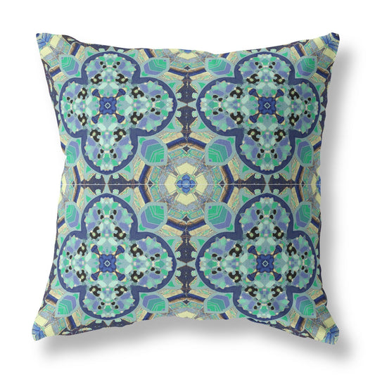 16"X16" Aquamarine Microsuede Quatrefoil Zippered Pillow FurniFindUSA
