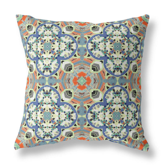 16"X16" Blue And Orange Microsuede Quatrefoil Zippered Pillow 5.0" (L) x 16.0" (W) x 16.0" (H) FurniFindUSA