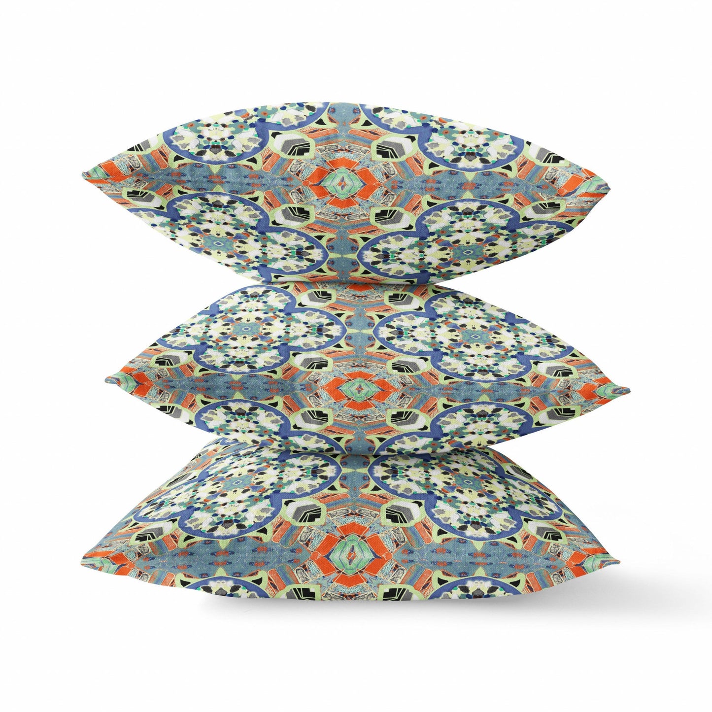 16"X16" Blue And Orange Microsuede Quatrefoil Zippered Pillow 5.0" (L) x 16.0" (W) x 16.0" (H) FurniFindUSA