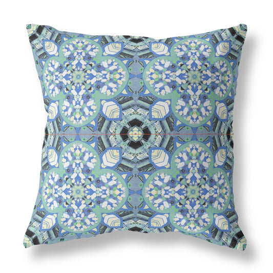 16"X16" Blue And Green Microsuede Quatrefoil Zippered Pillow FurniFindUSA