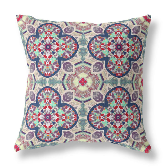 16"X16" Green And Ivory Microsuede Quatrefoil Zippered Pillow FurniFindUSA
