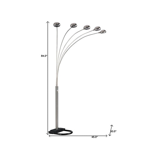 84" Nickel Five Lights Arc Floor Lamp With Nickel Dome Shade HomeRoots
