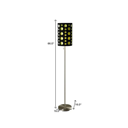 66" Steel Novelty Floor Lamp With Black And Green Drum Shade HomeRoots
