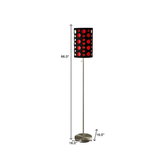 66" Steel Novelty Floor Lamp With Black And Red Drum Shade HomeRoots