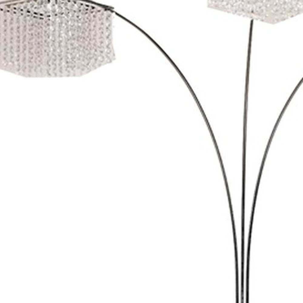 84" Silver Metal Three Light Arched Floor Lamp With Clear Crystal Square Shade HomeRoots