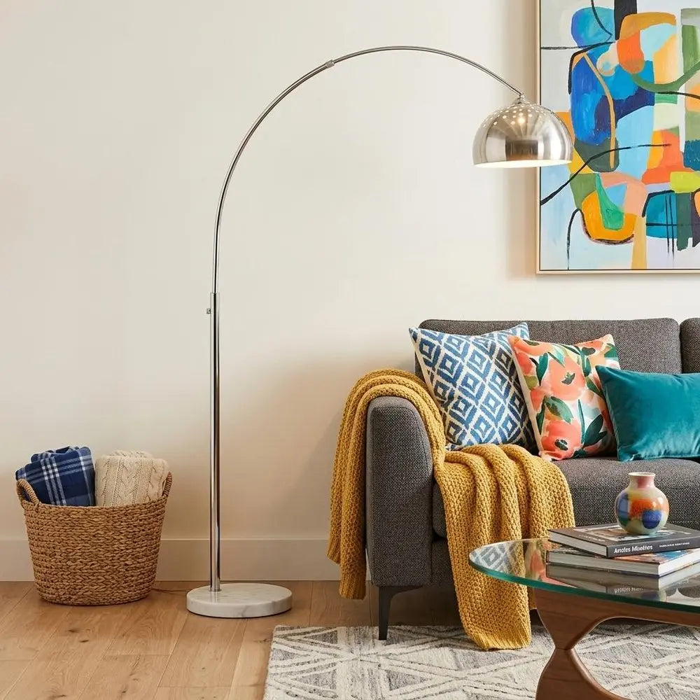 85" White Metal Arched Floor Lamp With Silver Metal Dome Shade HomeRoots