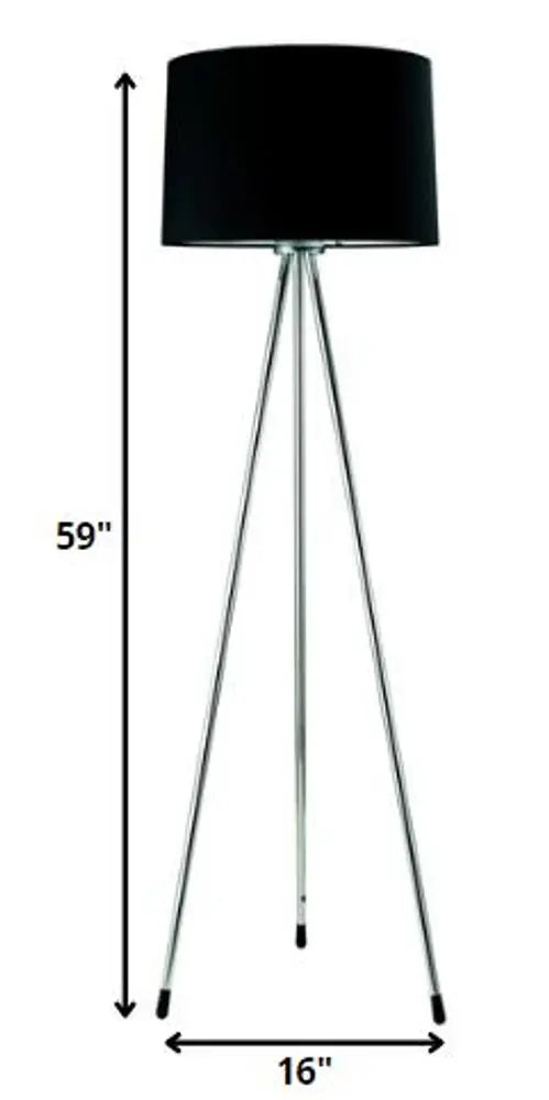 59" Silver Tripod Floor Lamp With Black Fabric Drum Shade HomeRoots