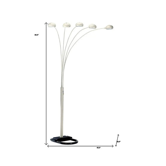 84" White Five Light Arc Floor Lamp With White Dome Shade HomeRoots