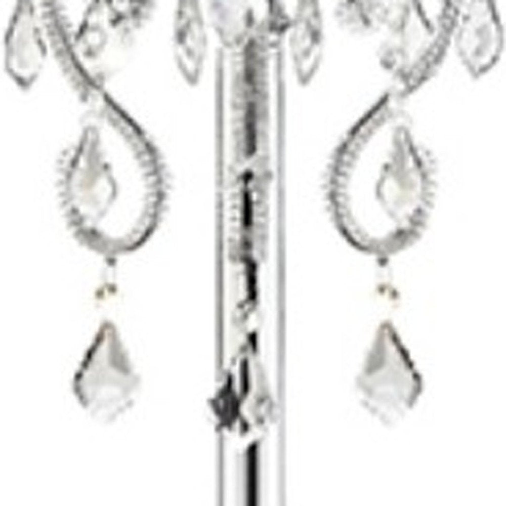 63" Silver Metal Three Light Candelabra Floor Lamp With White Acrylic Drum Shade HomeRoots