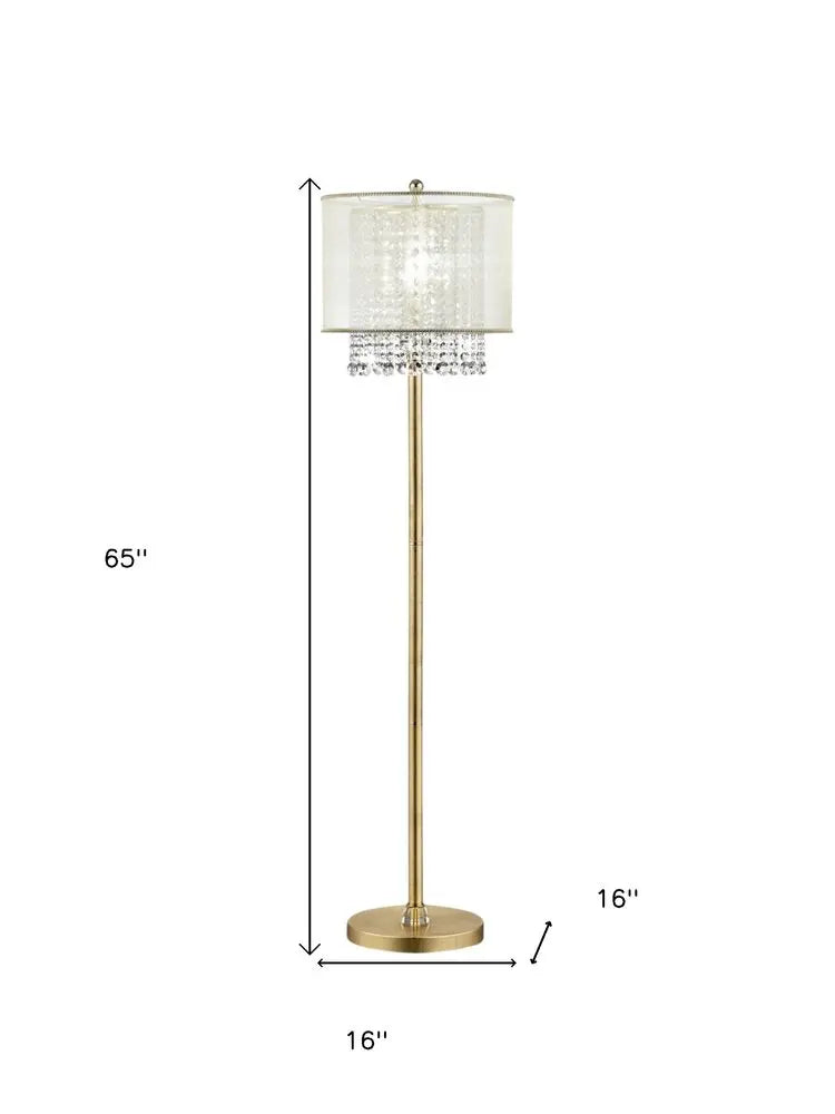 65" Gold And White Novelty Floor Lamp With White Fabric Drum Shade HomeRoots