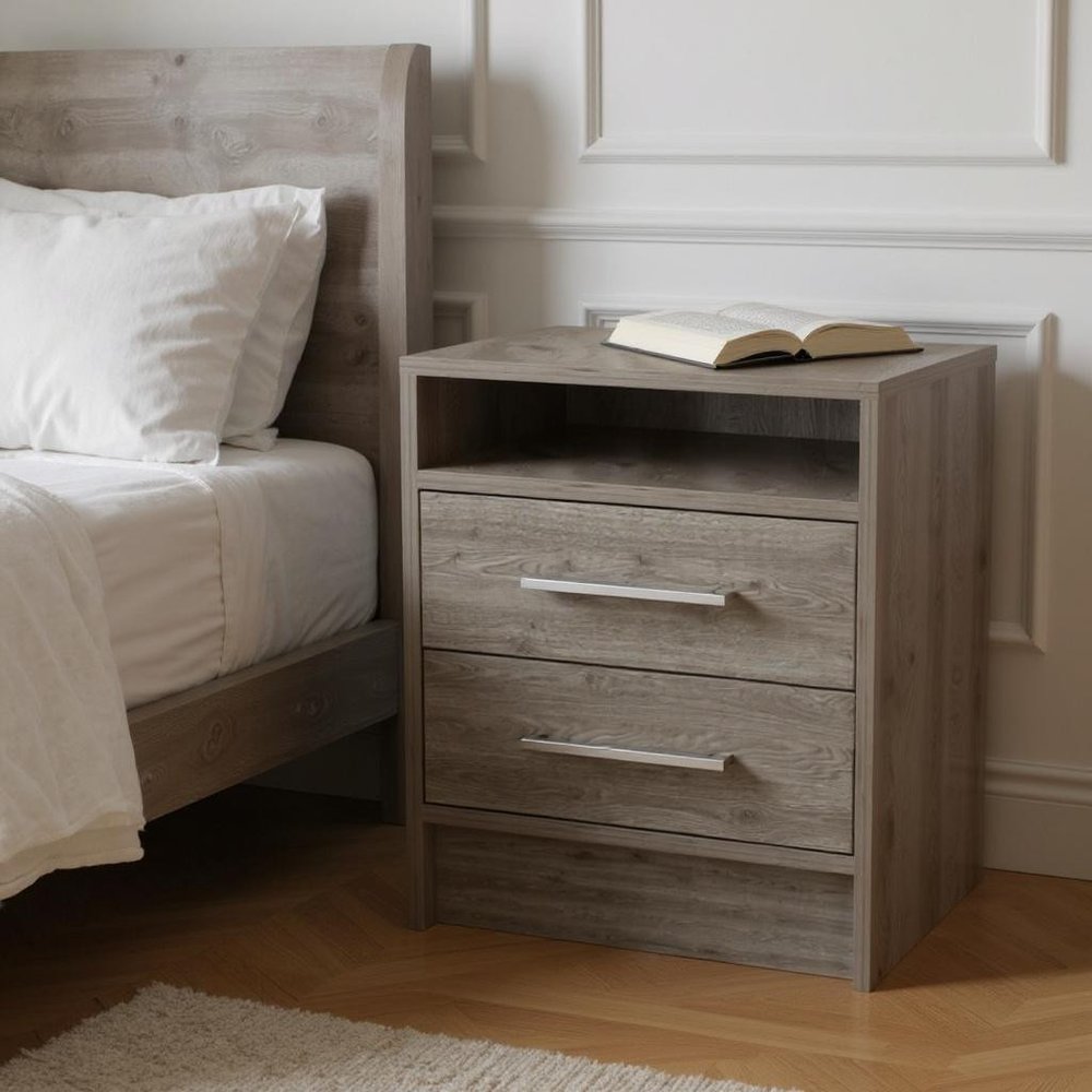 20" Light Gray Wood Two Drawer Nightstand HomeRoots