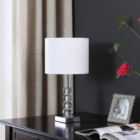 18" Silver Metal and Glass Orbs Table Lamp With White Drum Shade HomeRoots