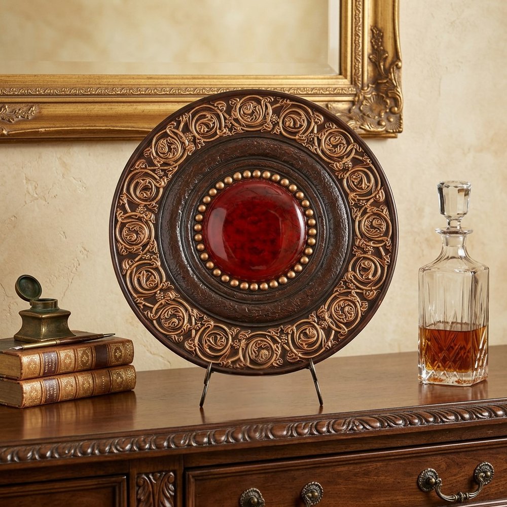21" Red And Brown Round Polyresin Decorative Plaque HomeRoots