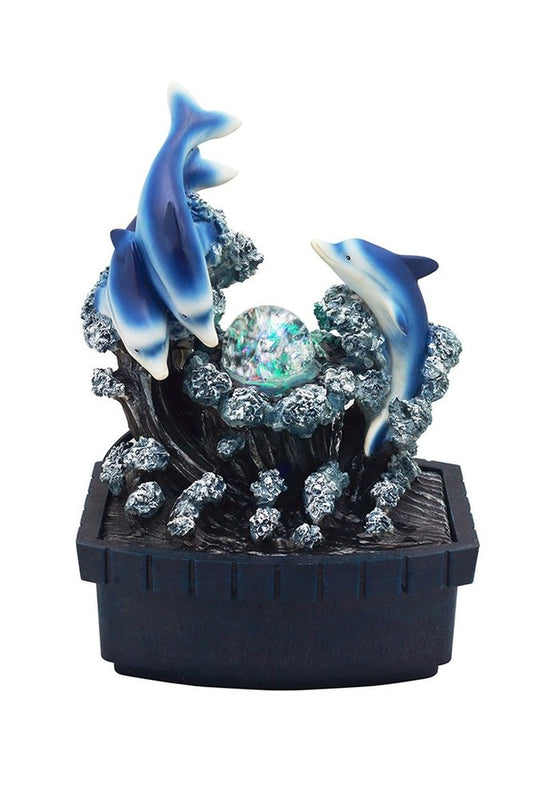 11" Blue Polyresin Dolphins Tabletop Fountain HomeRoots