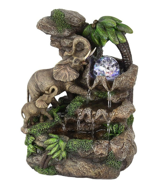 11" Gray Polyresin Elephant Tabletop Fountain with Light HomeRoots