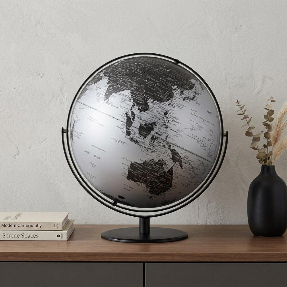 21" Black And Silver Modern Polyresin Globe HomeRoots