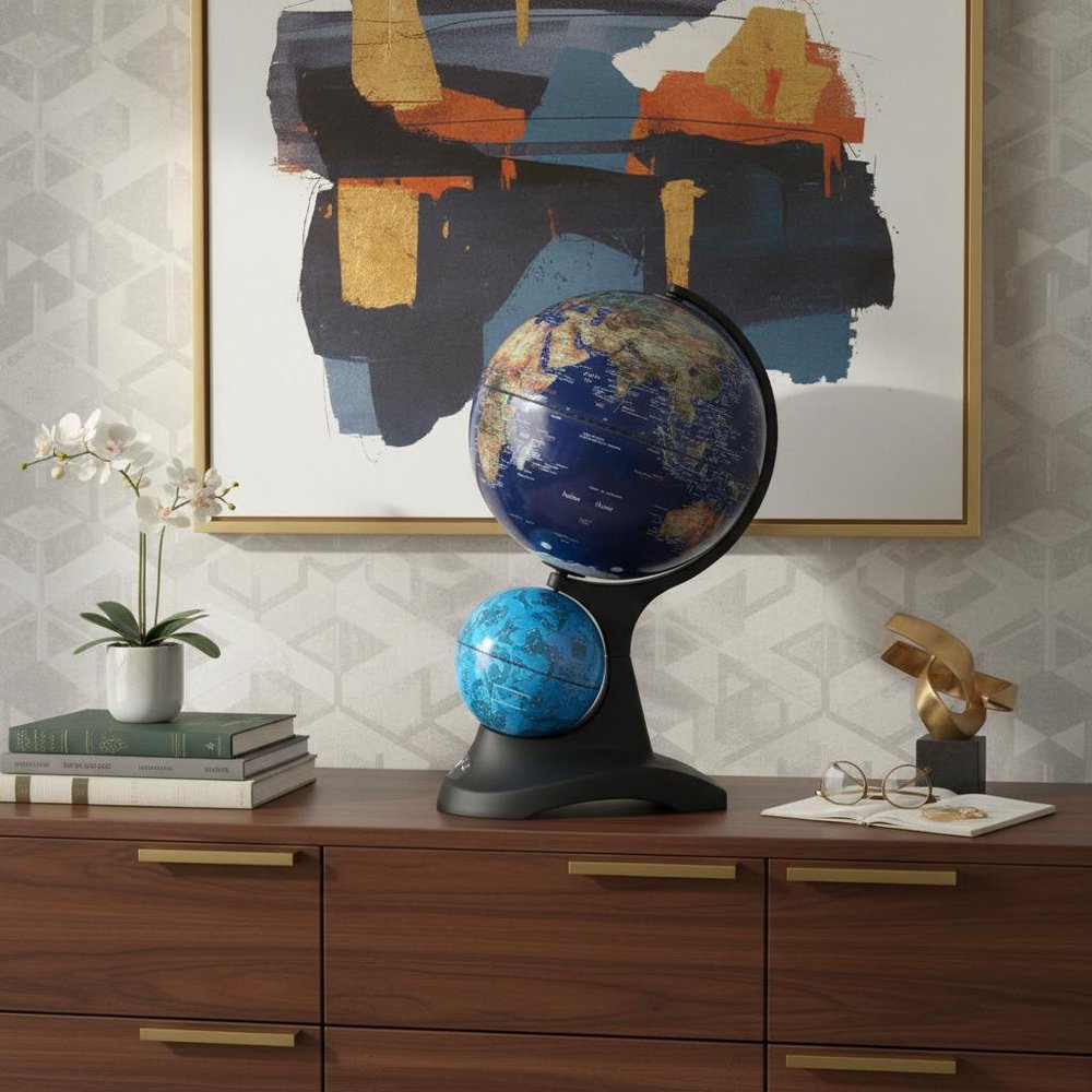 18" Blue Black And Navy Polyresin Dual Globe HomeRoots