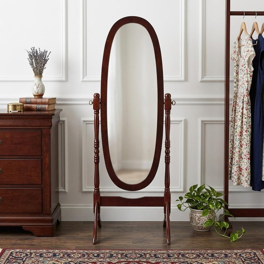 59" Brown Cherry Oval Framed Cheval Standing Mirror HomeRoots