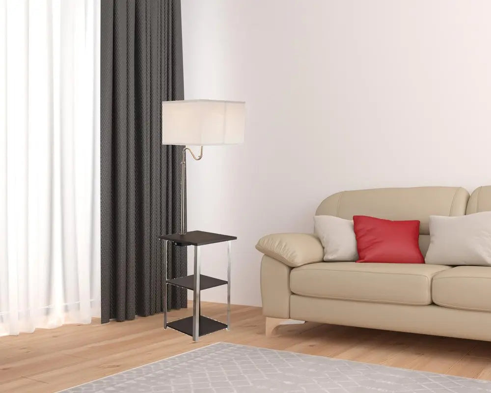 58" Steel Tray Table Floor Lamp With White Square Shade HomeRoots