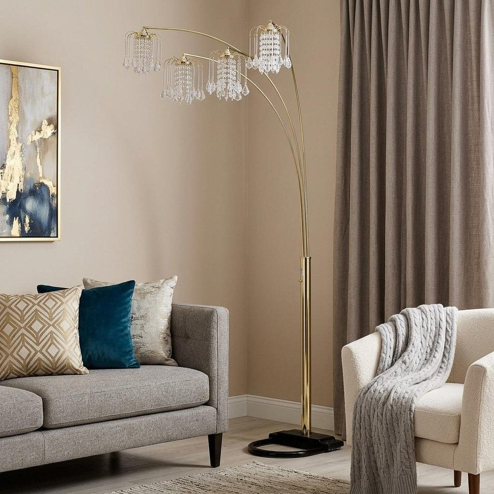 84" Gold Four Light Tree Floor Lamp With Clear Glass Novelty Shade HomeRoots
