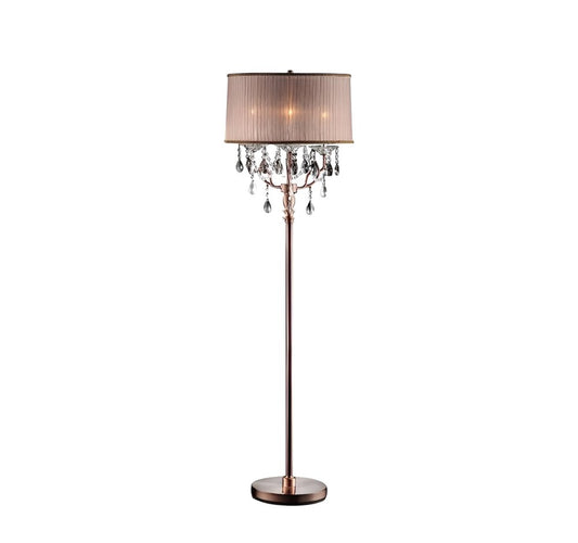 62" Silver Three Light Candelabra Floor Lamp With Pink Fabric Drum Shade HomeRoots