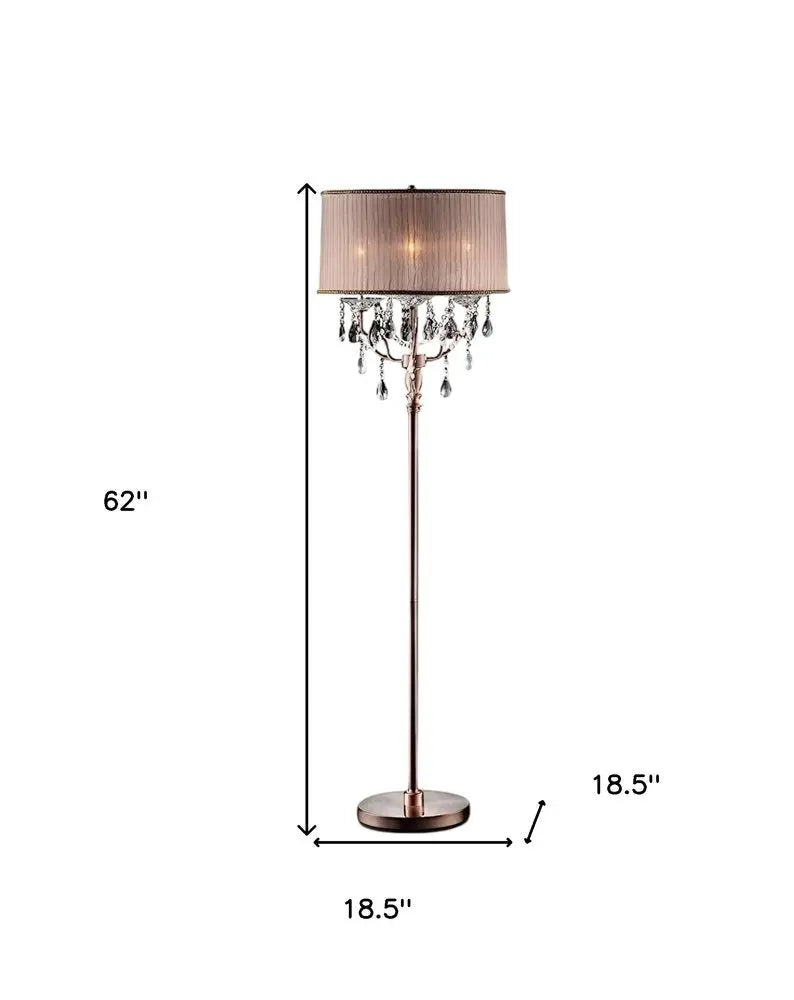 62" Silver Three Light Candelabra Floor Lamp With Pink Fabric Drum Shade HomeRoots