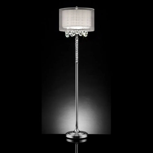 63" Silver Three Light Candelabra Floor Lamp With White Fabric Drum Shade HomeRoots