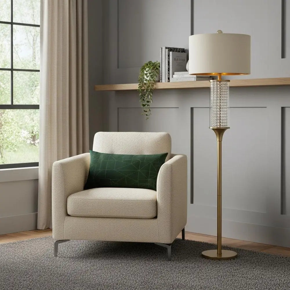 62" Gold Column Floor Lamp With Off White Metal Drum Shade HomeRoots