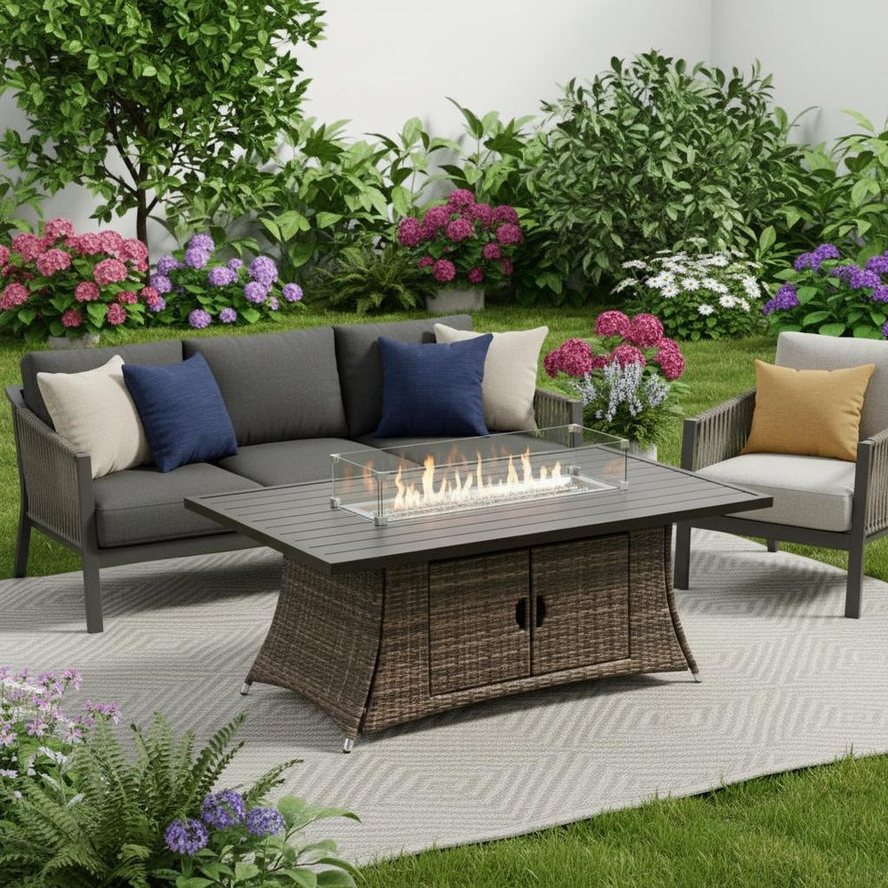 Brown Wicker Outdoor Patio Gas Fire Pit Table HomeRoots