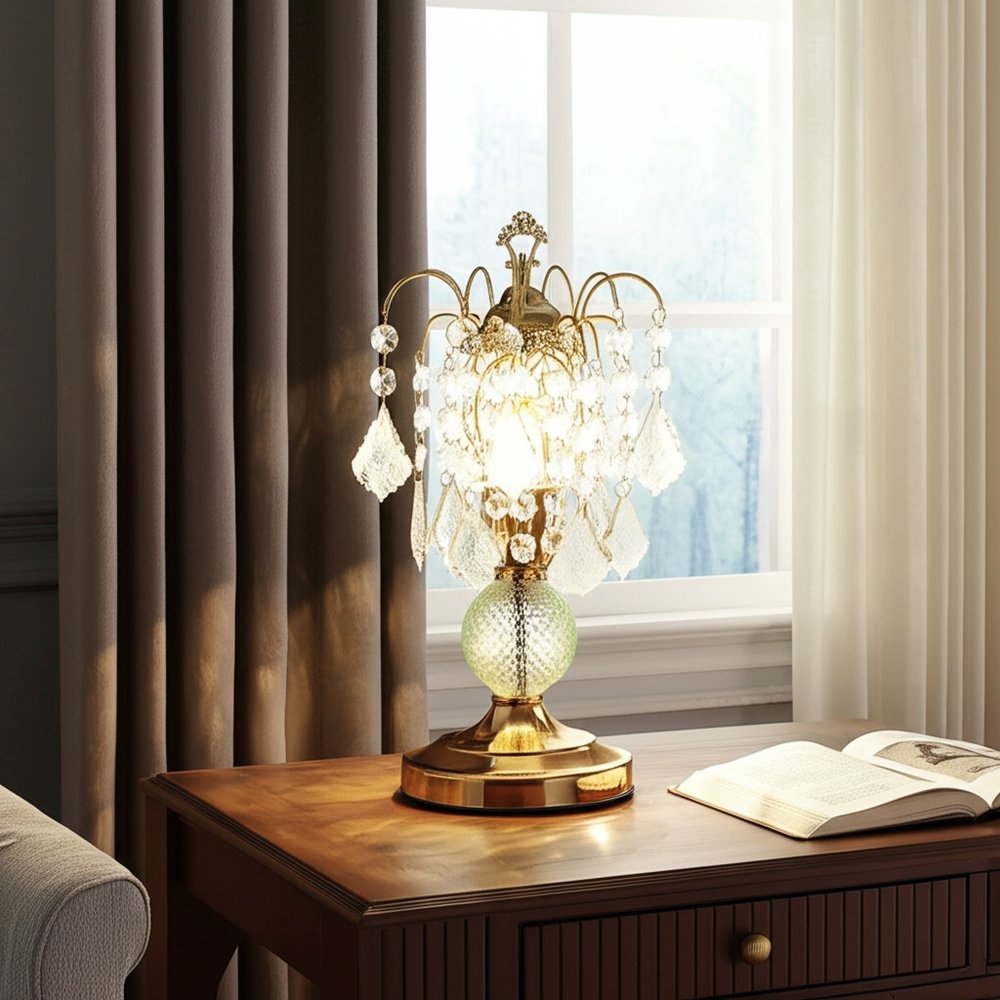 15" Gold And Faux Crystals Chandelier Style Table Lamp HomeRoots
