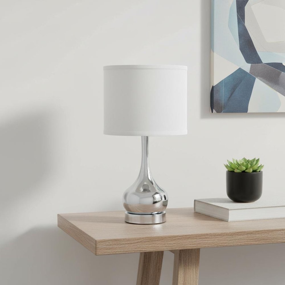 19" Silver Bedside Table Lamp With White Drum Shade HomeRoots