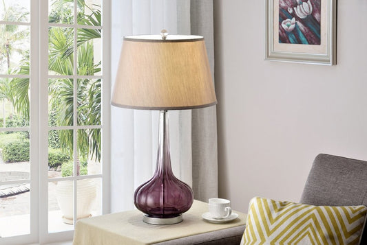 30" Purple Ombre Glass Table Lamp with Beige Shade HomeRoots