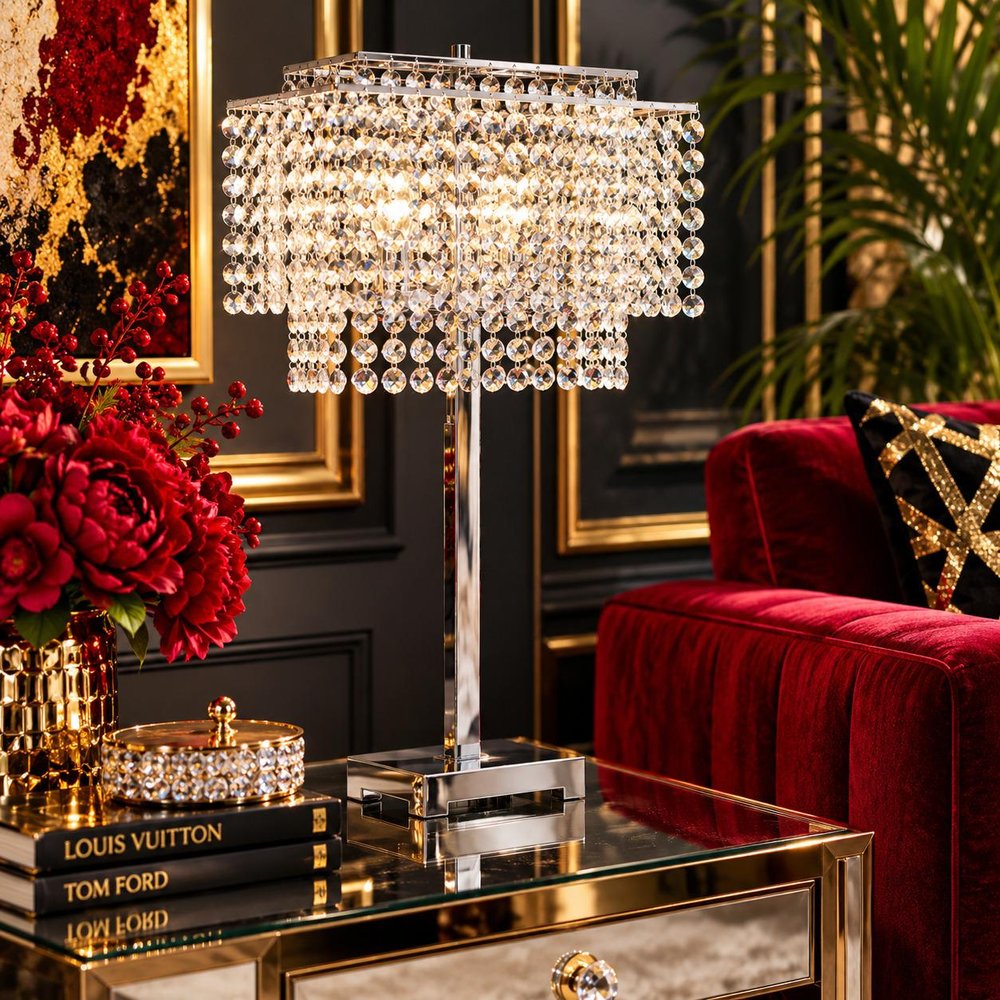 Bling Glam Faux Crystal Rectangular Table Lamp