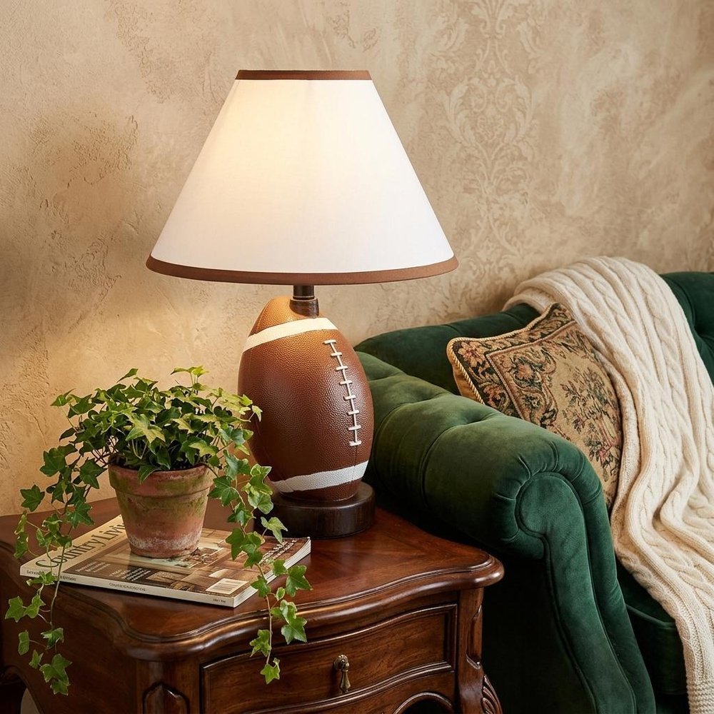 14" Brown Ceramic Novelty Bedside Lamp With Brown And White Empire Shade HomeRoots
