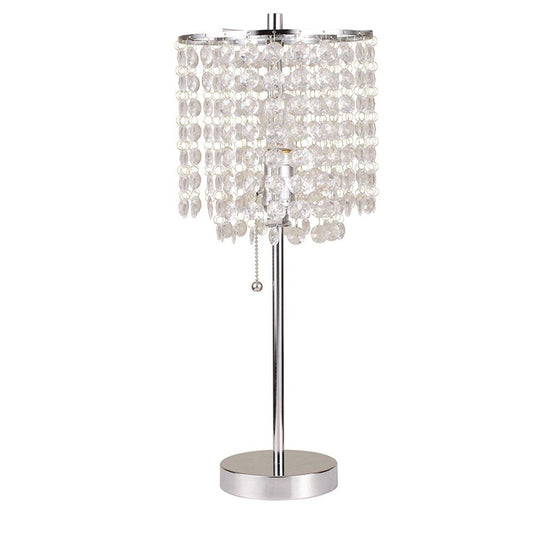 20" Silver Metal Bedside Table Lamp With Clear Drum Shade HomeRoots