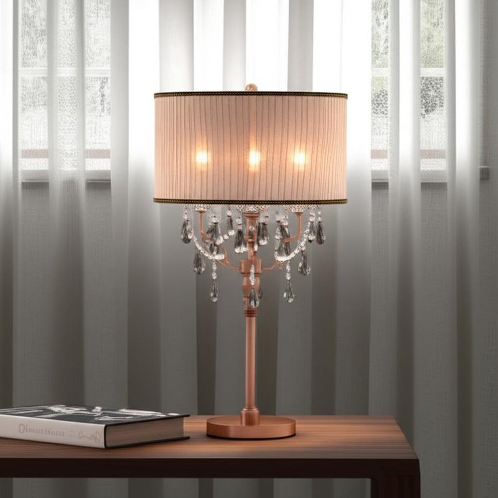 32" Clear and Rose Gold Faux Crystal Accent Table Lamp HomeRoots